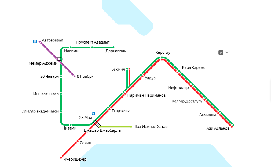 Схема метро баку на карте города