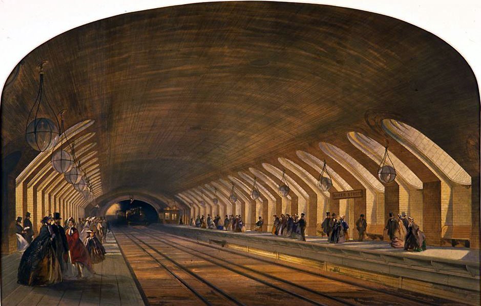 Открытие первого метрополитена. Первое метро в Лондоне 1863. Метро Лондона 1863 года. Лондон станция метро 1863. Станция Бейкер стрит метро Лондона.