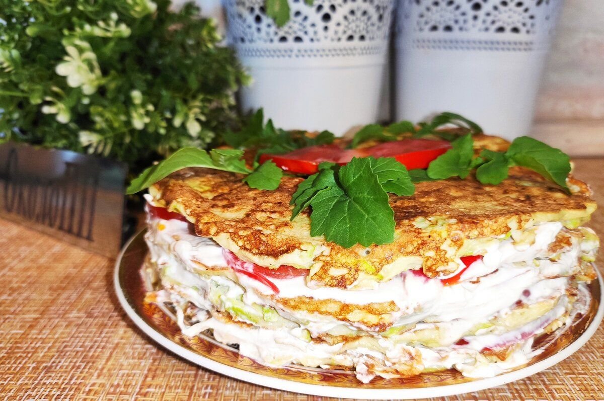 Кабачковый торт с фаршем и сыром