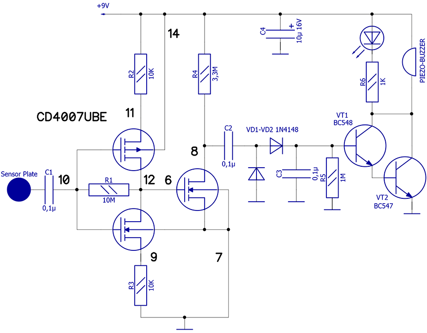 Датчик прикосновения схема