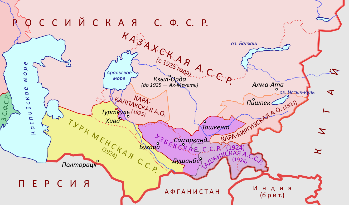 Карта республик средней азии