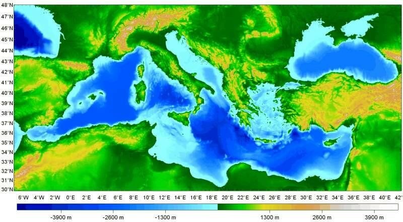 Карта глубин средиземного моря подробная