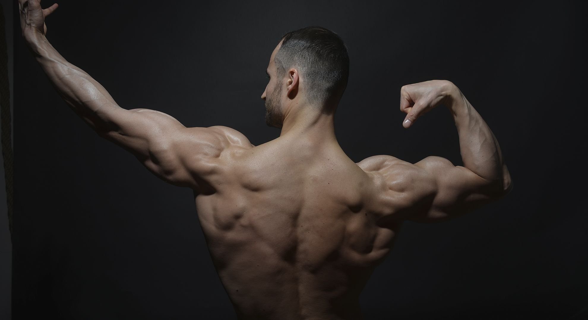 Объемный тренинг. Мускулы Эстетика. Самый развитый мускулы. Хорошо развитые мускулы. Накаченная спина на белом фоне.