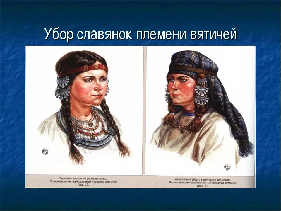 На рисунках в тексте даны изображения женщины и мужчины племени вятичей