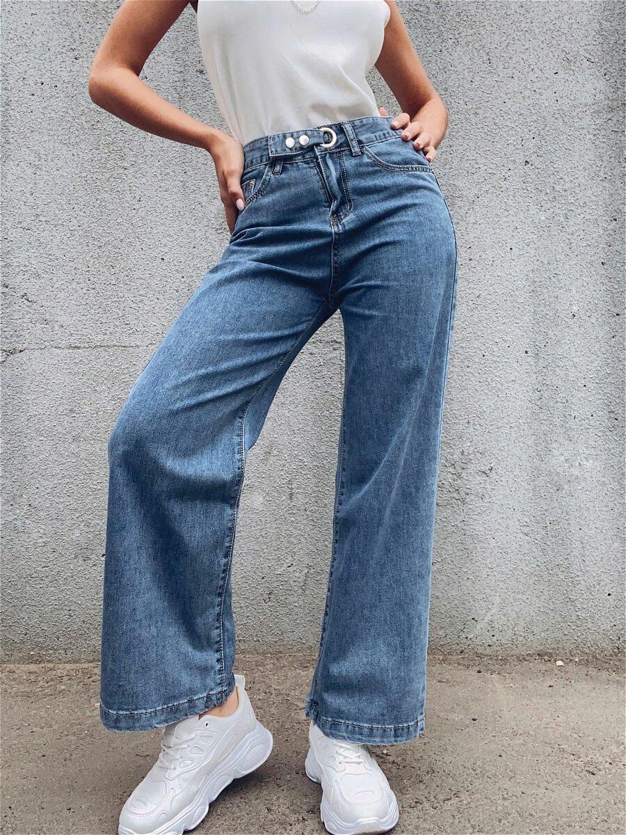 Широкие джинсы женские с высокой талией фото чем носить