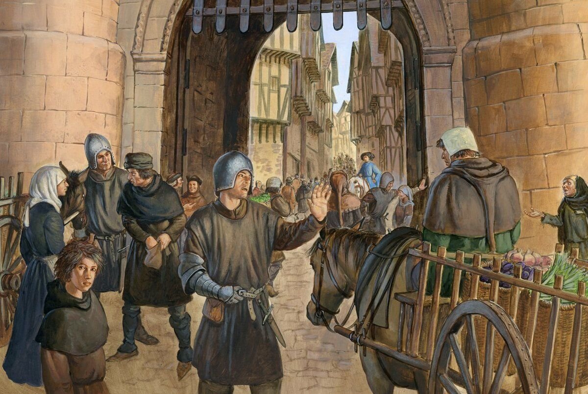 Западная европа средневековье. Средние века. Средневековый житель. Ворота средневекового города. Средневековые иллюстрации.