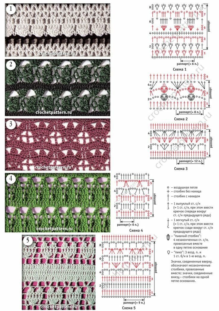 Узоры крючком описание. Узор крючком с раппортом 4 петли. Горизонтальные узоры крючком. Коллекция узоров крючком со схемами и описанием. Горизонтальные узоры крючком схемы.