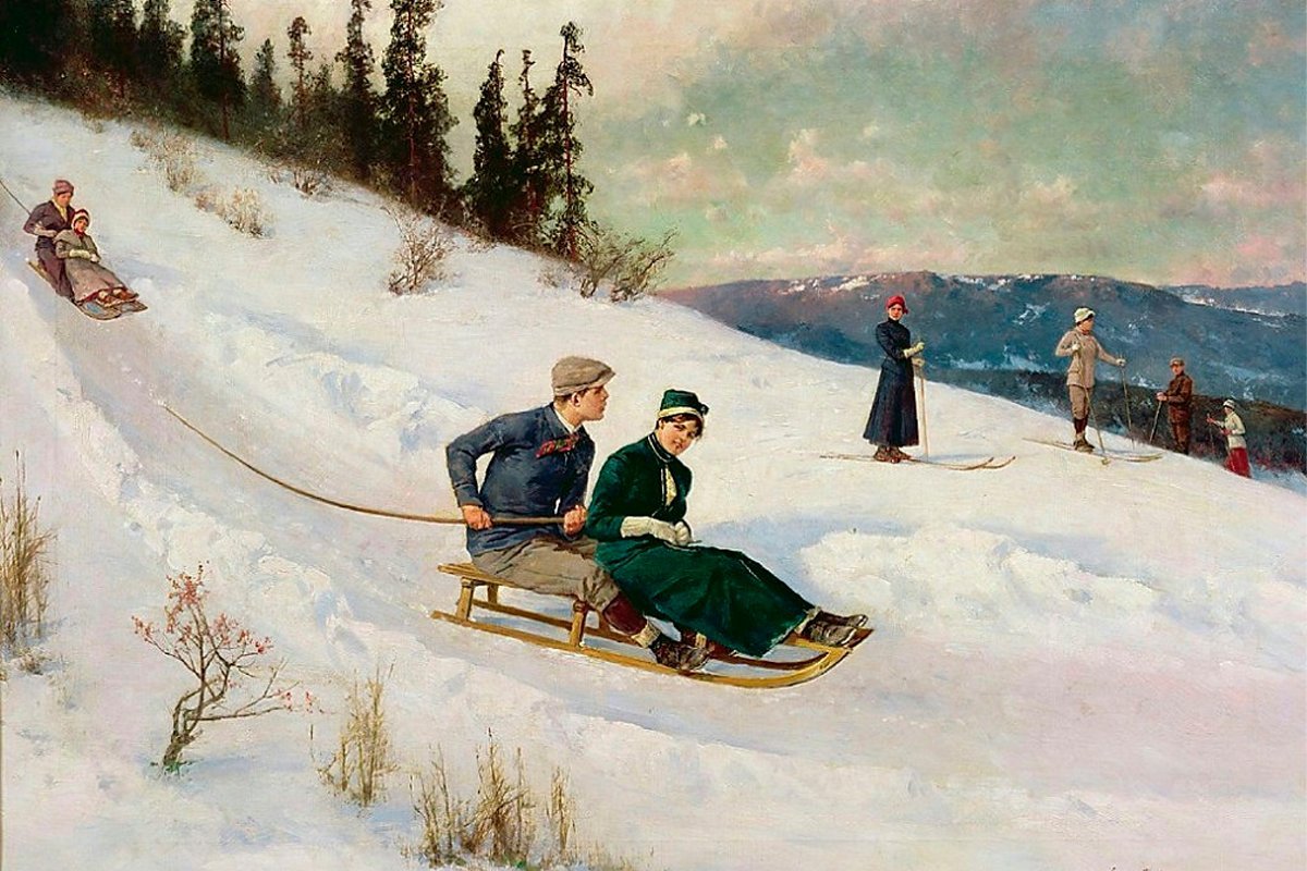к нам по воздуху летят снежные салазки. балакшин евгений зима дети живопись. евгений балакшин художник на санках. николай алексеевич некрасов в зимние сумерки нянины сказки. н.