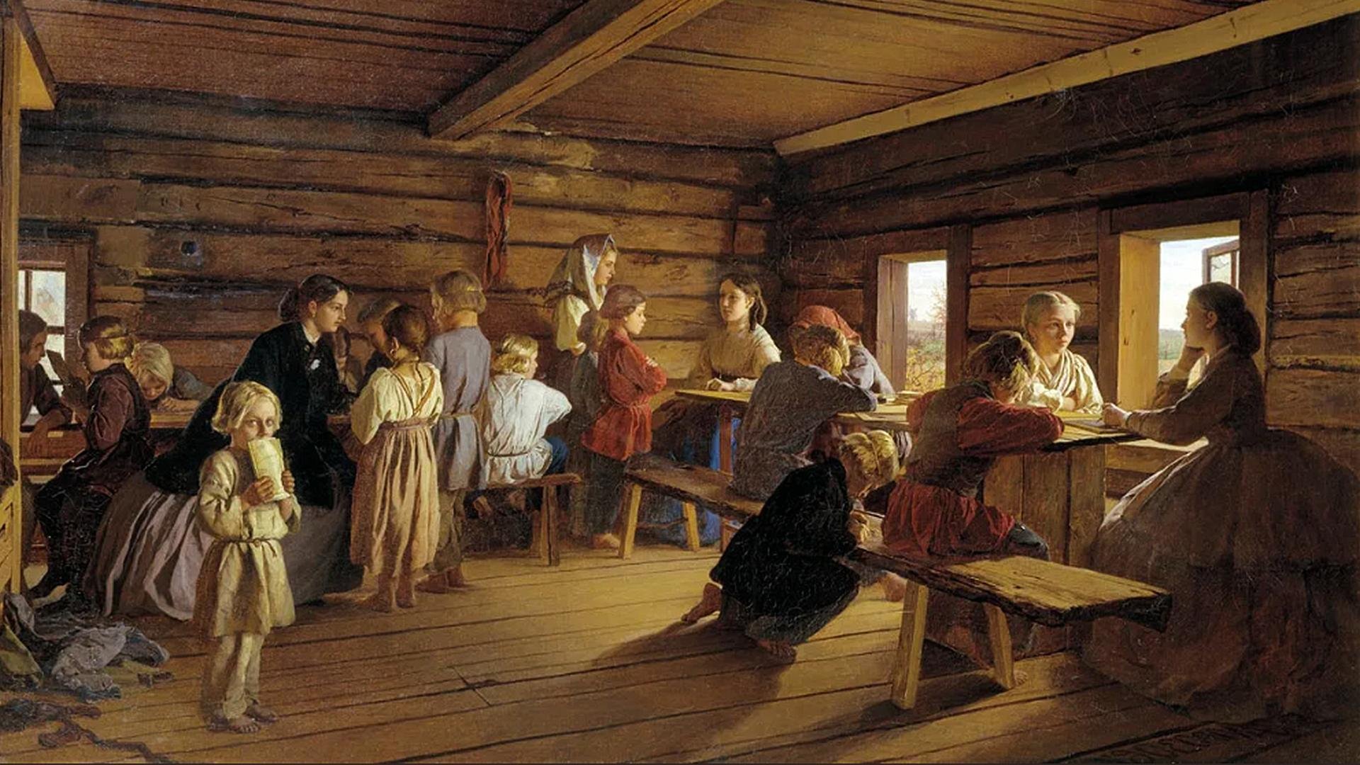 Времена крестьян. Сельская школа Морозов 1865. Морозов Александр Иванович (1835–1904) Сельская школа Морозов 1865. Морозов Александр Иванович Сельская бесплатная школа. Александра Ивановича Морозова (1835 - 1904).