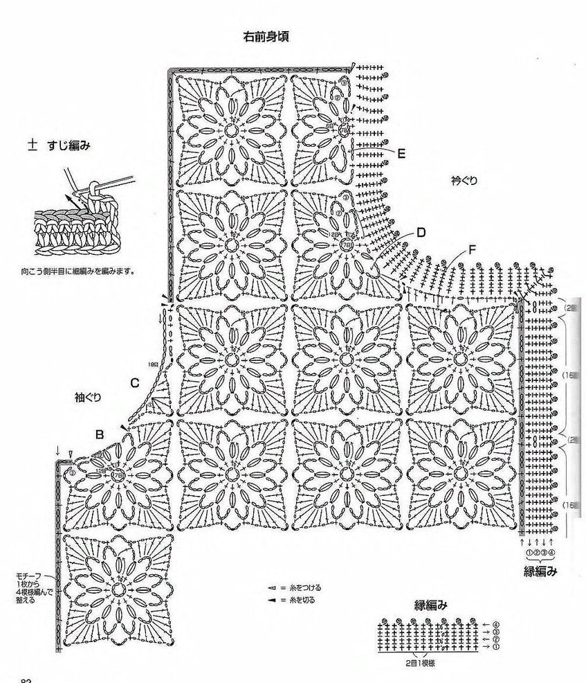 Мотивы крючком со схемами квадраты для летней кофточки