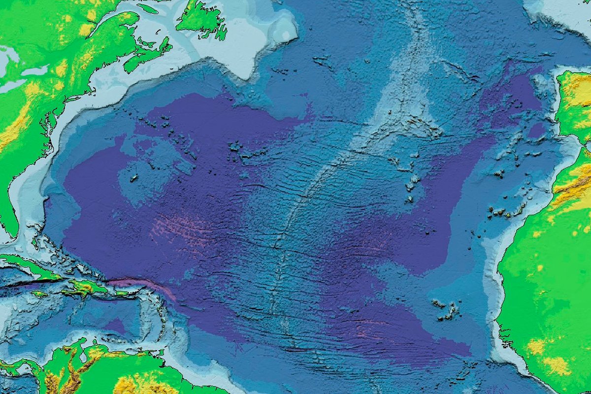 Карта рельефа атлантического океана