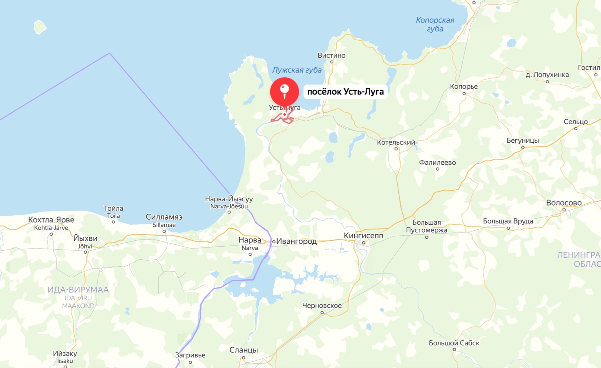 Порт Усть-Луга на карте Ленинградской области