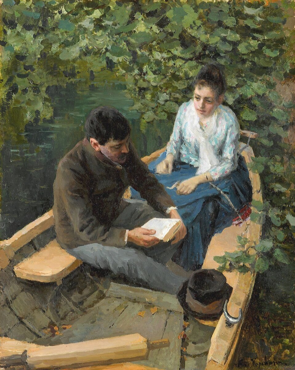 Писатели картин 19 века. В лодке 1888 Коровин.