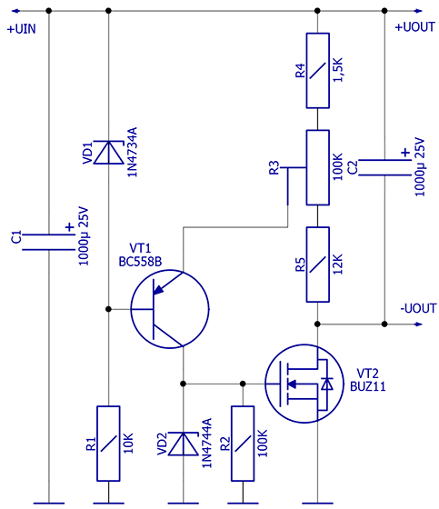 Стабилизатор с малым падением напряжения схема