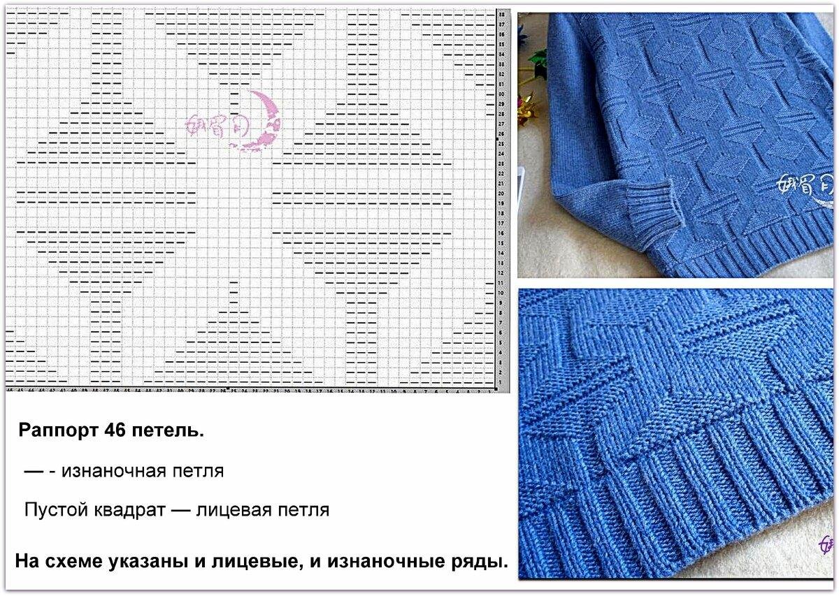 Простые узоры спицами для джемпера теневые со схемами и красивые