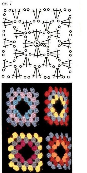 Бабушкин квадрат крючком схемы для кофточек