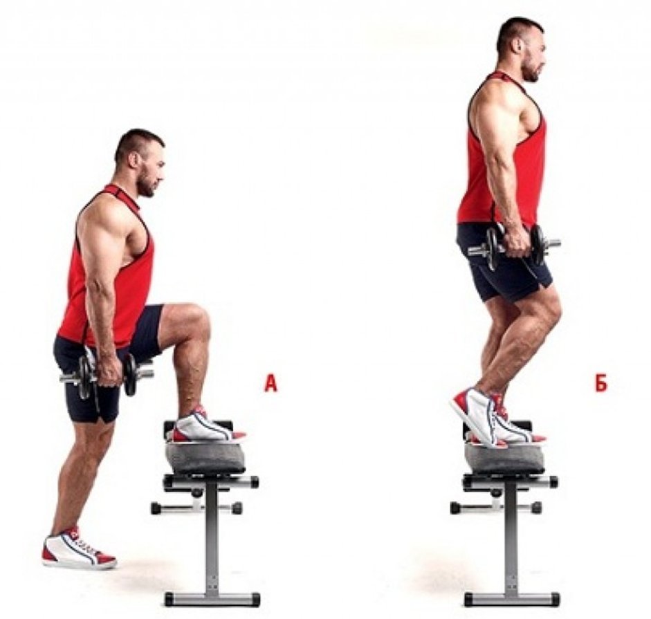 зашагивание на платформу с гантелями. упражнение зашагивание на скамью. восхождение на тумбу упражнение. зашагивание на платформу для ягодиц. зашагивание на платформу.