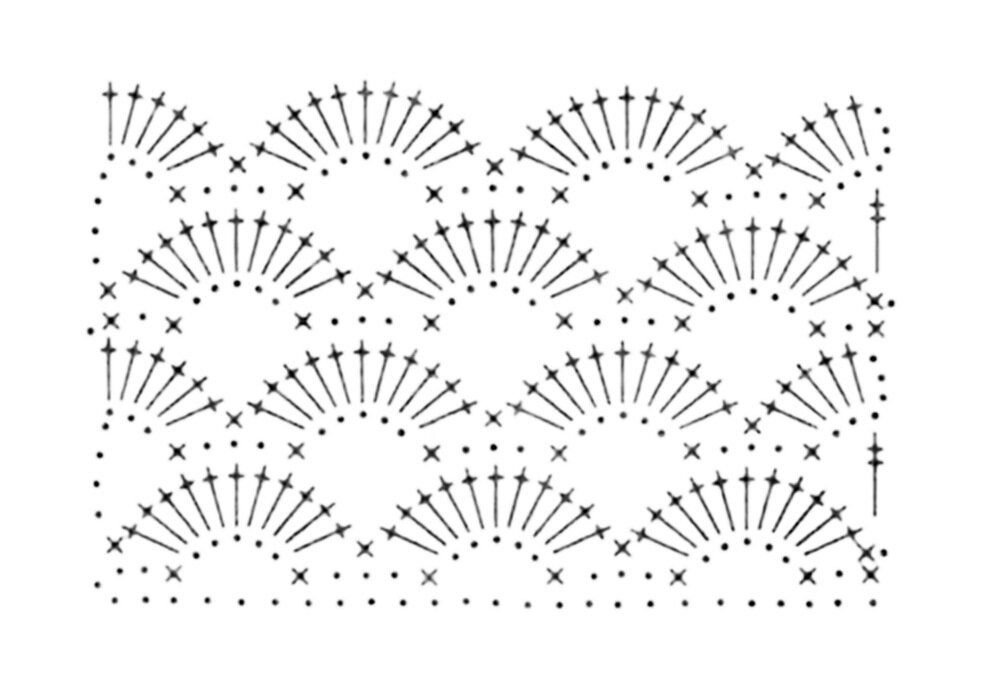 Узор веерочки схема. Узор крючком ракушки веерочки. Узор веерочки крючком для детского платья. Схемы вязания крючком ажурных узоров. Ажурная вязка крючком схемы.