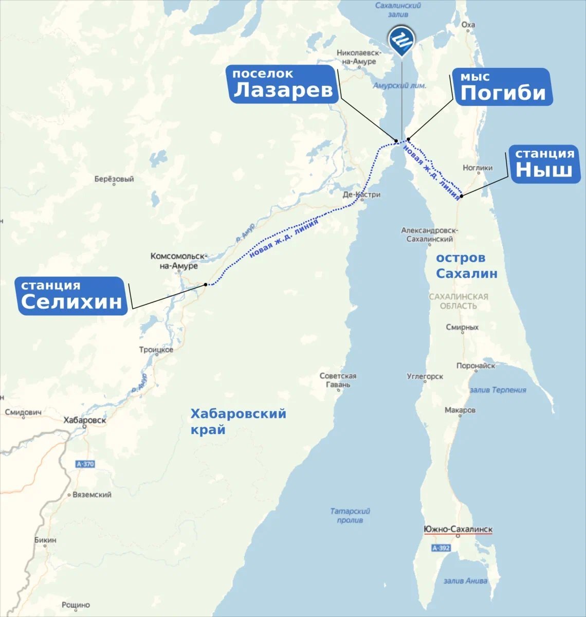 Проект моста на Сахалин на карте