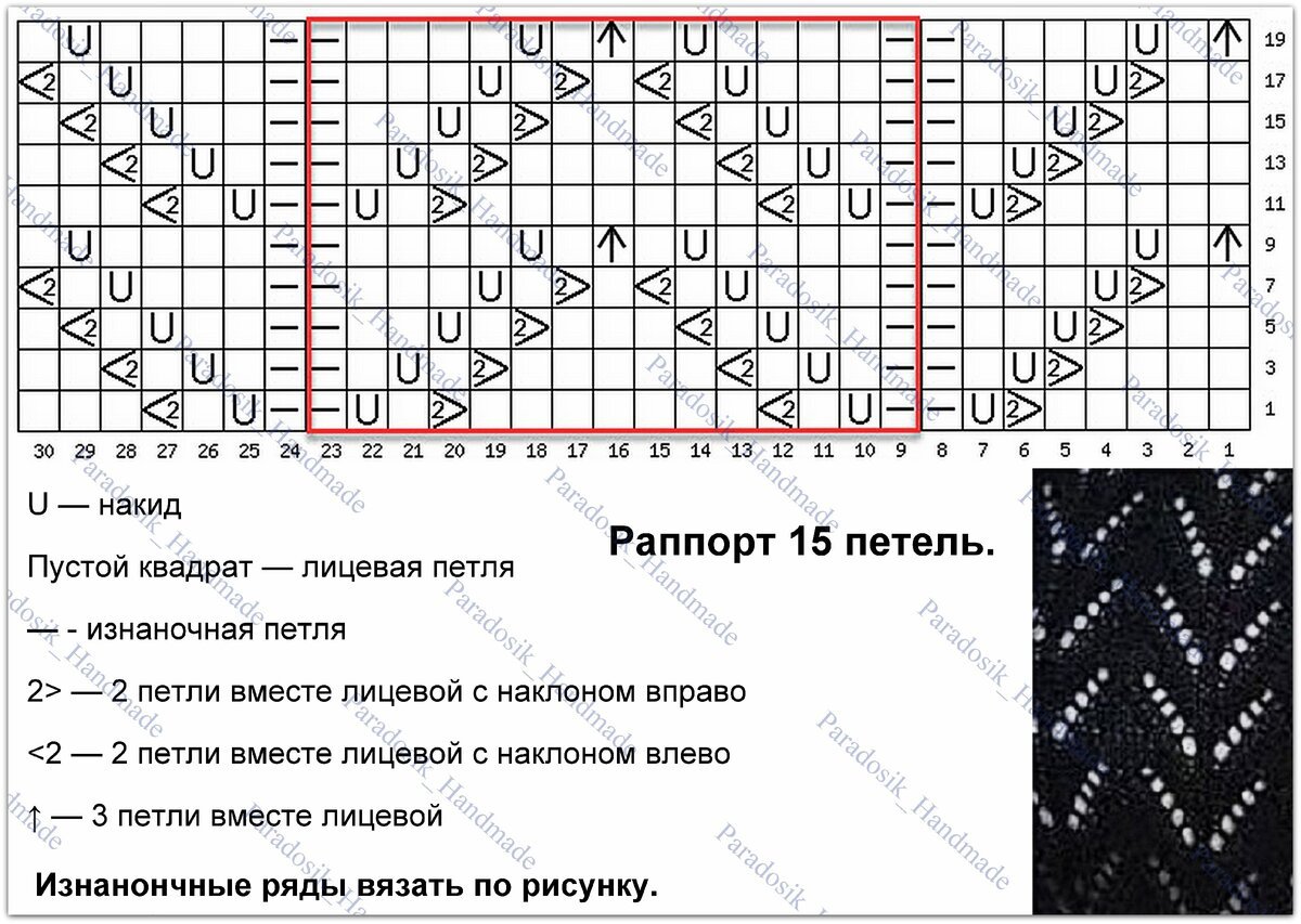 Схема узора галочки спицами