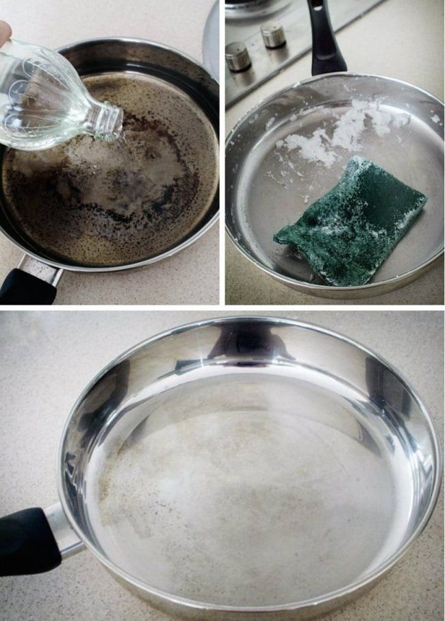 Как отмыть посуду от жира. Чистка кастрюли содой. Соду на сковороду для очистки. Порошок для чистки сковородок. Средство для отмывания кастрюль.