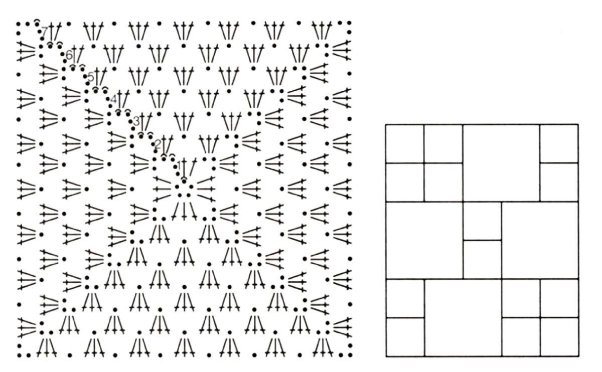 Схема сборки квадратных мотивов крючком