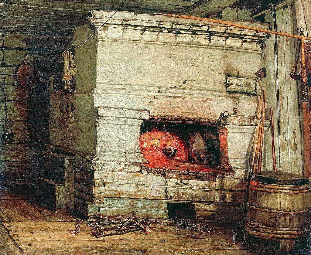 В доме было темно и в прихожей топилась печь