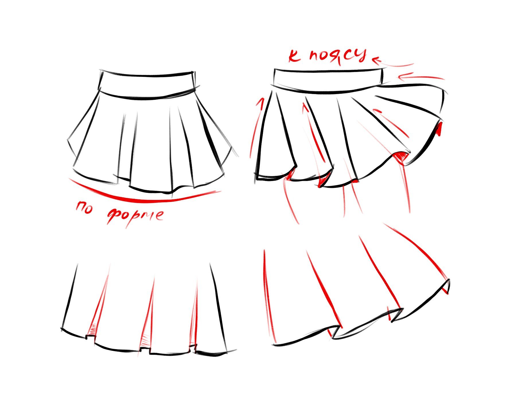 Рисование юбки аниме