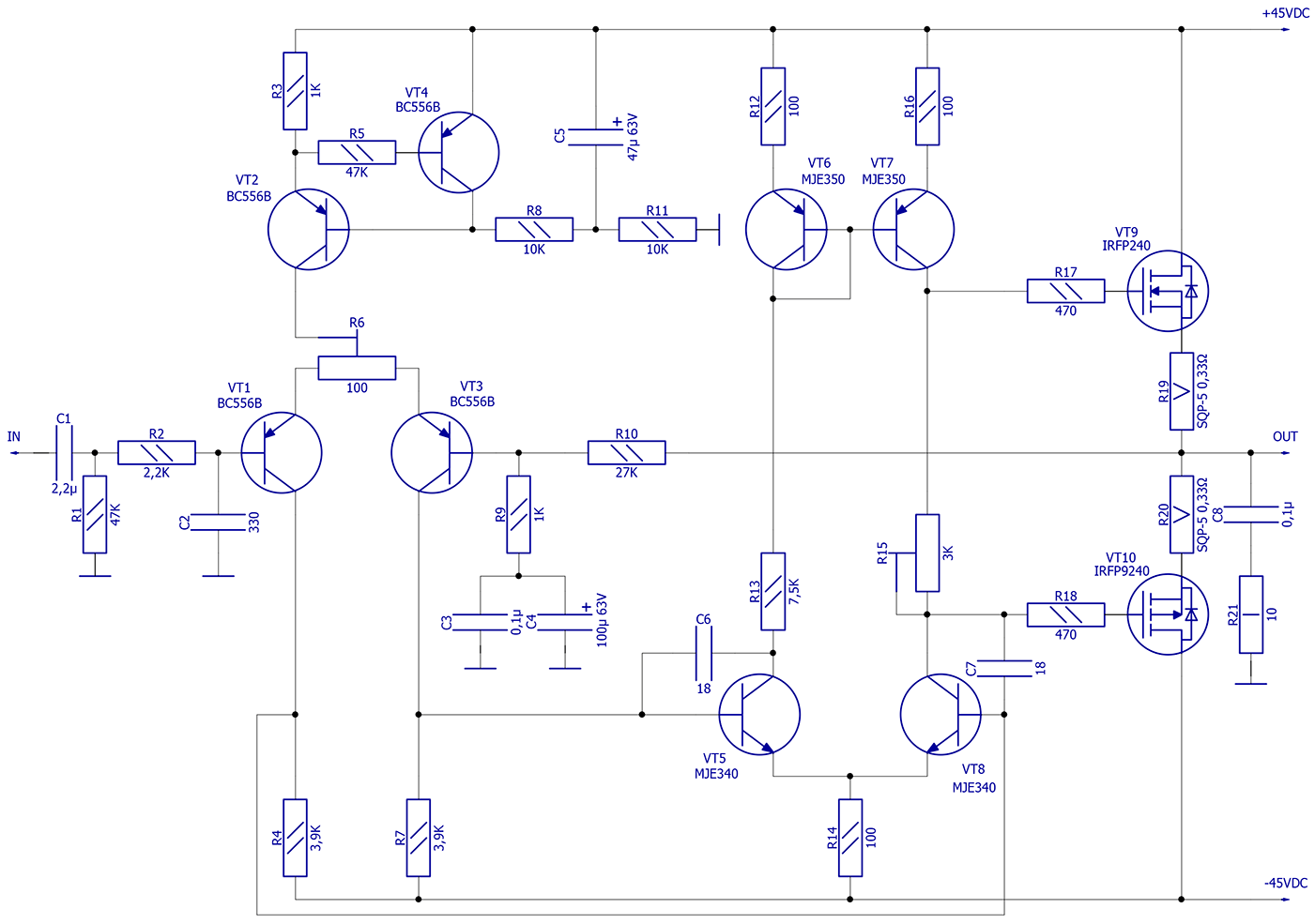 Схема усилителя мощности на транзисторах