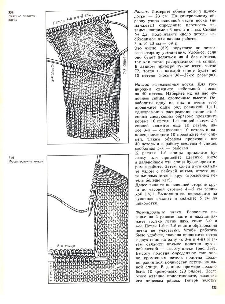 Вязание пятки носка спицами описание и подробная схема