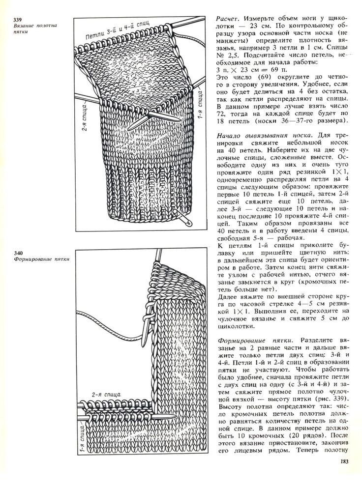 Схема вязания носка на спицах подробная инструкция