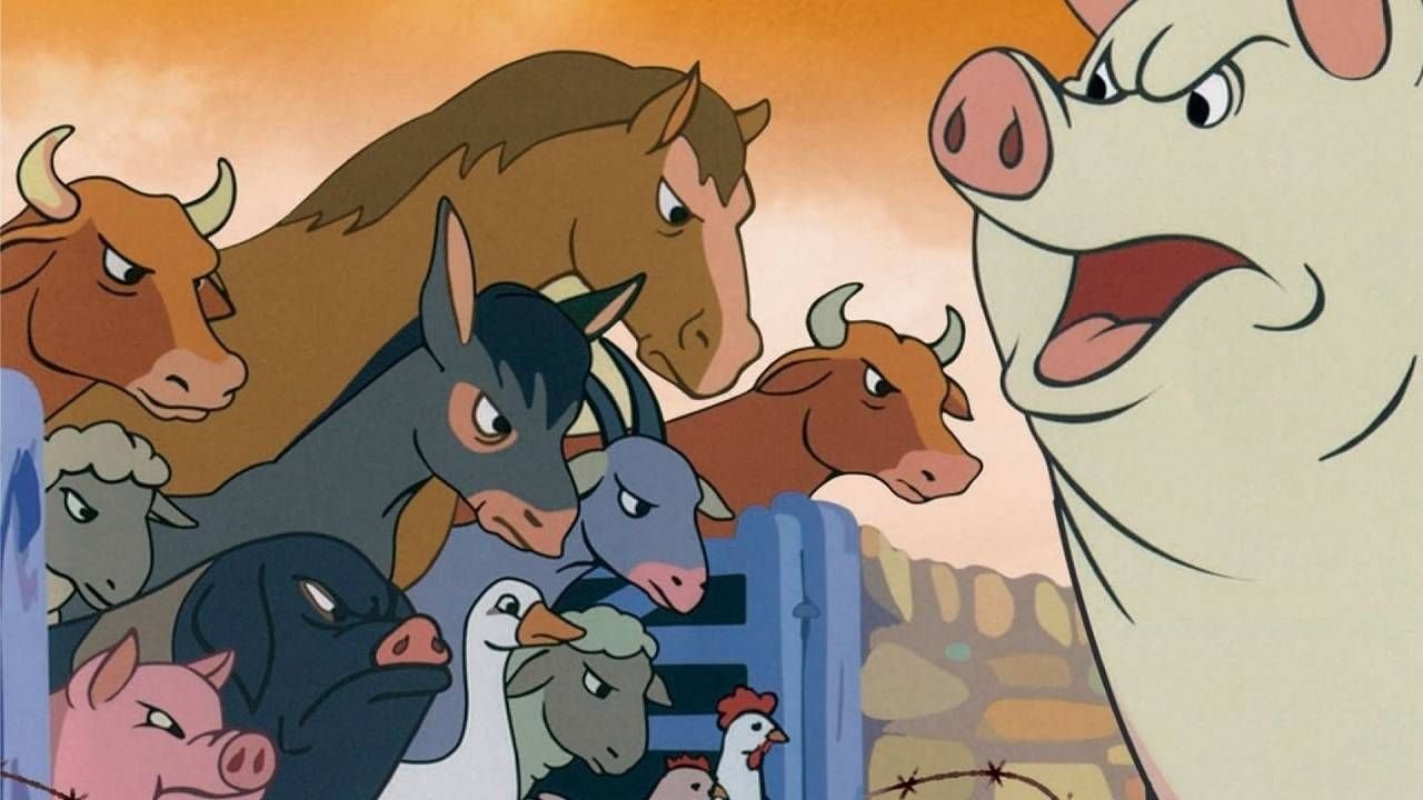 1 животные 2. Звероферма (Скотный двор) (1954). Animal Farm Джордж Оруэлл. Скотный двор фильм 1954. Мистер Джонс Скотный двор.