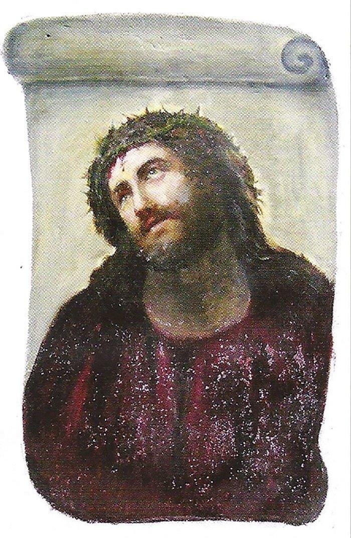 Пушистый иисус. Фреска Элиаса Гарсиа Мартинеса Ecce homo. Элиас Гарсия Мартинес. Элиас Гарсия Мартинес пушистый Иисус. Сесилия Хименес фреска.