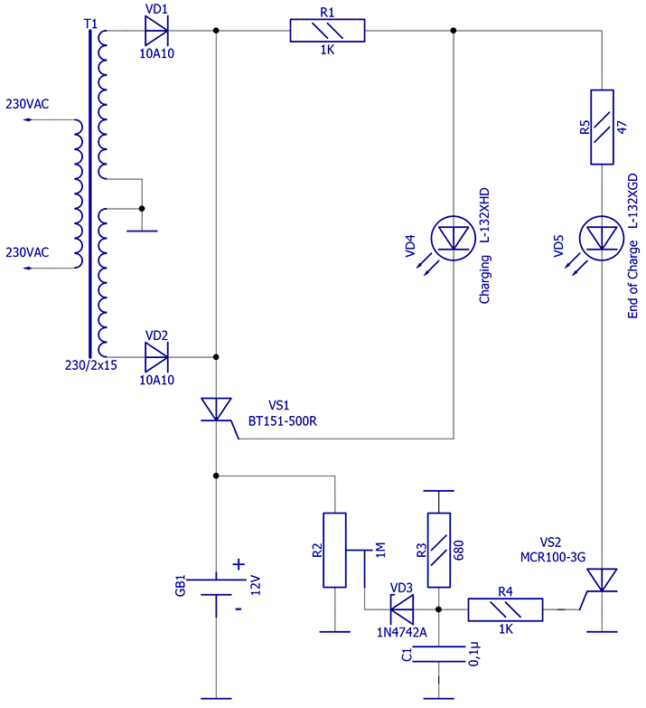 Схема зарядного устройства на тиристоре