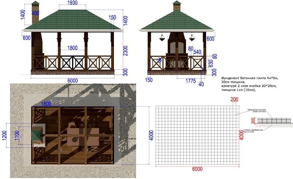 Чертежи беседок для дачи с размерами из дерева 6 на 4