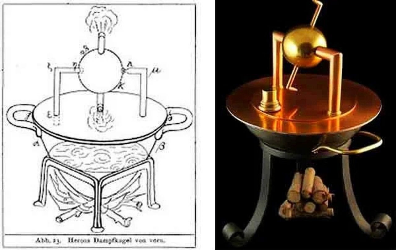паровая турбина герона александрийского. тепловой двигатель созданный в 1 веке героном. тепловой двигатель созданный в 1 веке героном. тепловой двигатель созданный в 1 веке героном. первая паровая турбина герона.