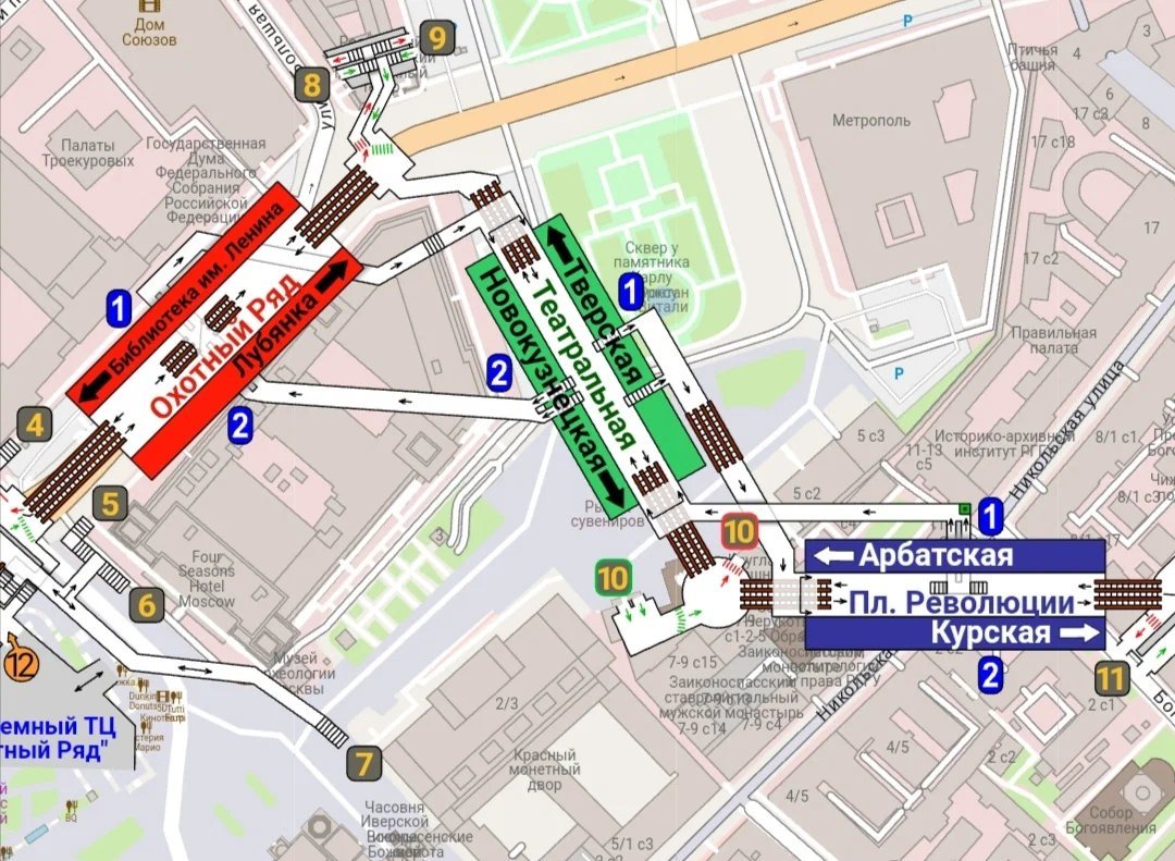 Схема метро театральная выходы