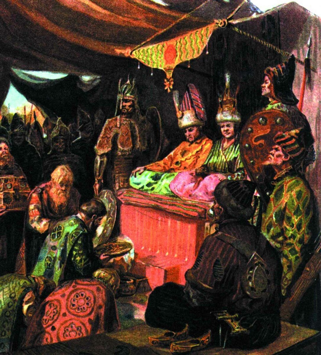 принятие ислама волжской булгарией. дань для хана. фаюстов максим васильевич художник. баскак. фаюстов максим проводы войска.