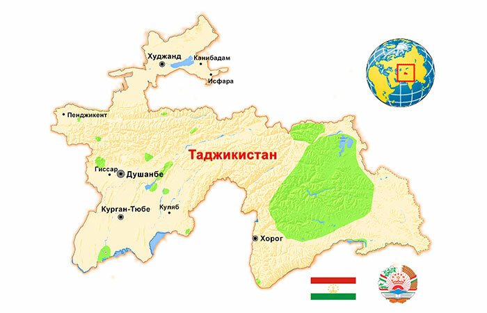 Подробная карта таджикистана с деревнями на русском языке