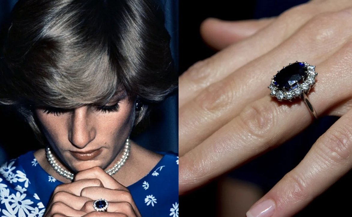 кольцо принцессы дианы с сапфиром фото