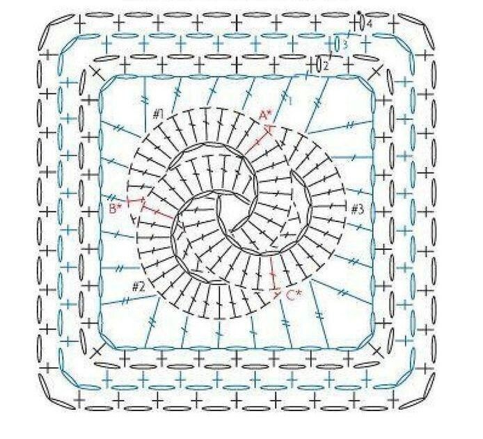 Квадрат по спирали крючком схема