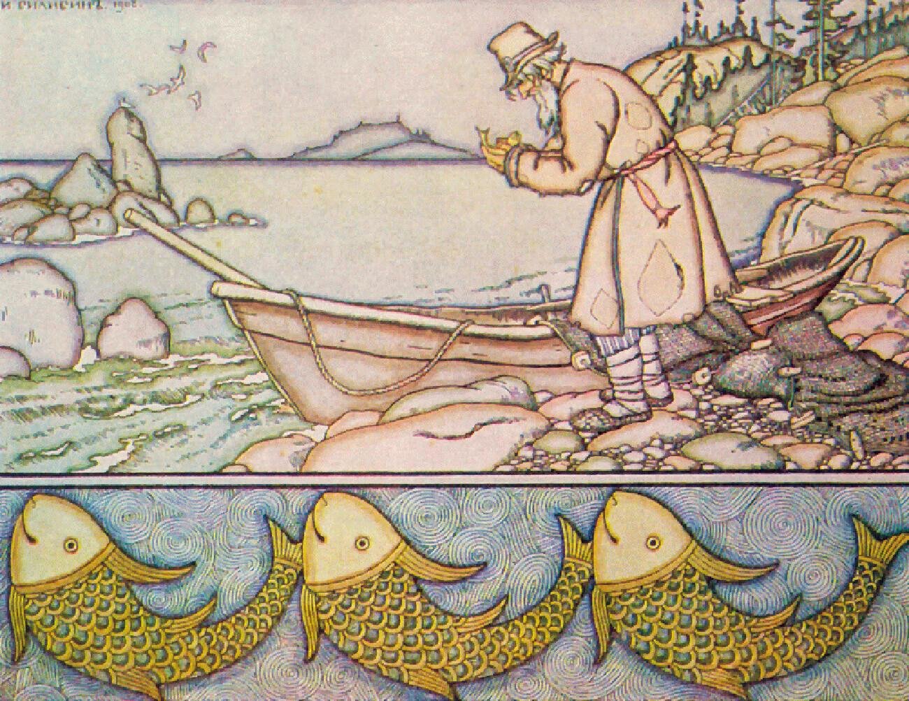 Сказка о рыбаке и рыбке иллюстрации Билибина