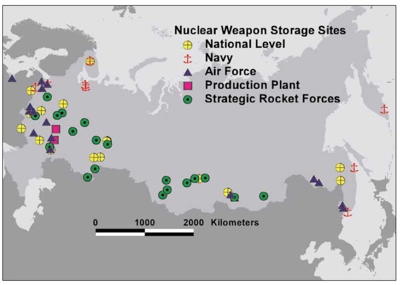 Где находится ядерное оружие в россии карта
