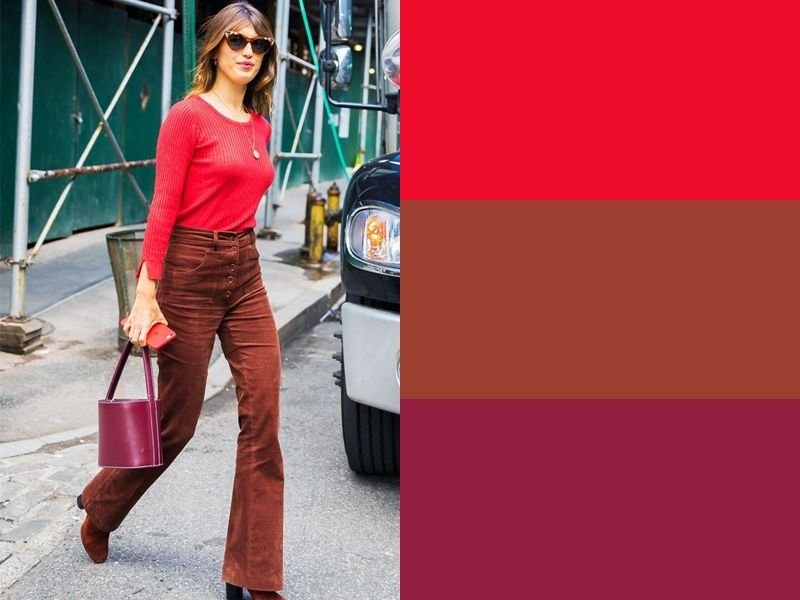 сочетание красного и коричневого. сочетание красного и коричневого в одежде. сочетание красного и коричневого. коричневый и красный в одежде. сочетание с красным цветом в одежде.