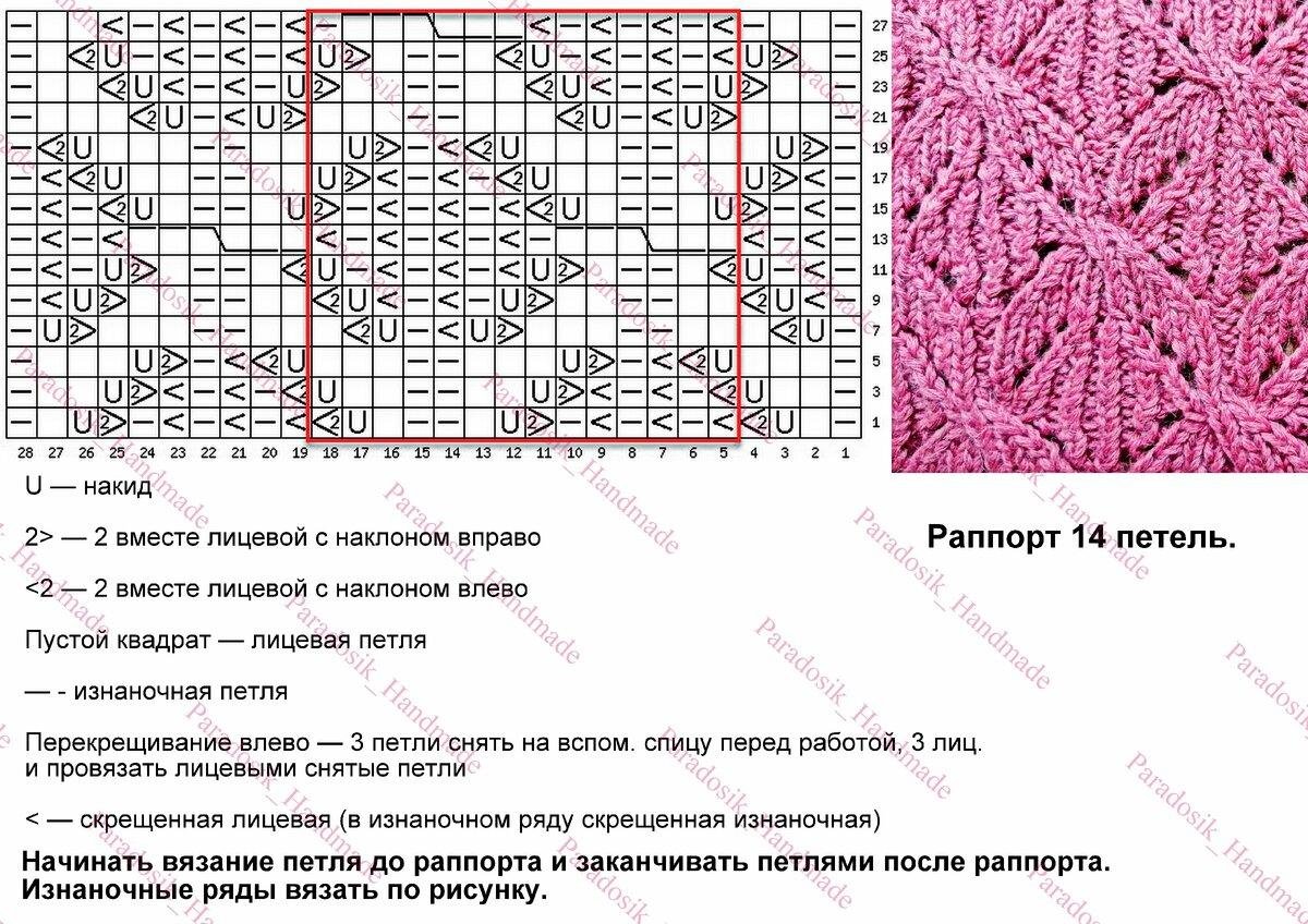Узор спицами бабочка схема с описанием