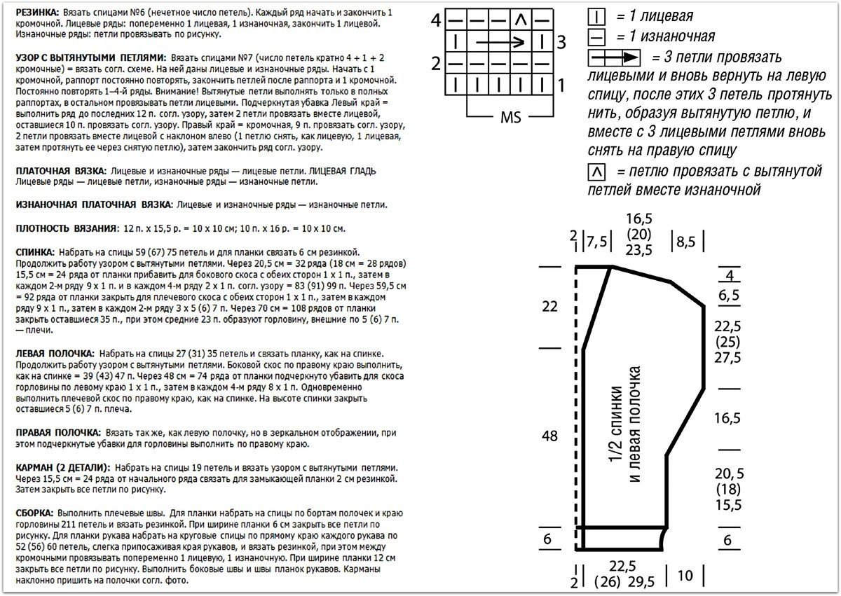 Кардиган с широкими рукавами спицами схемы и описание