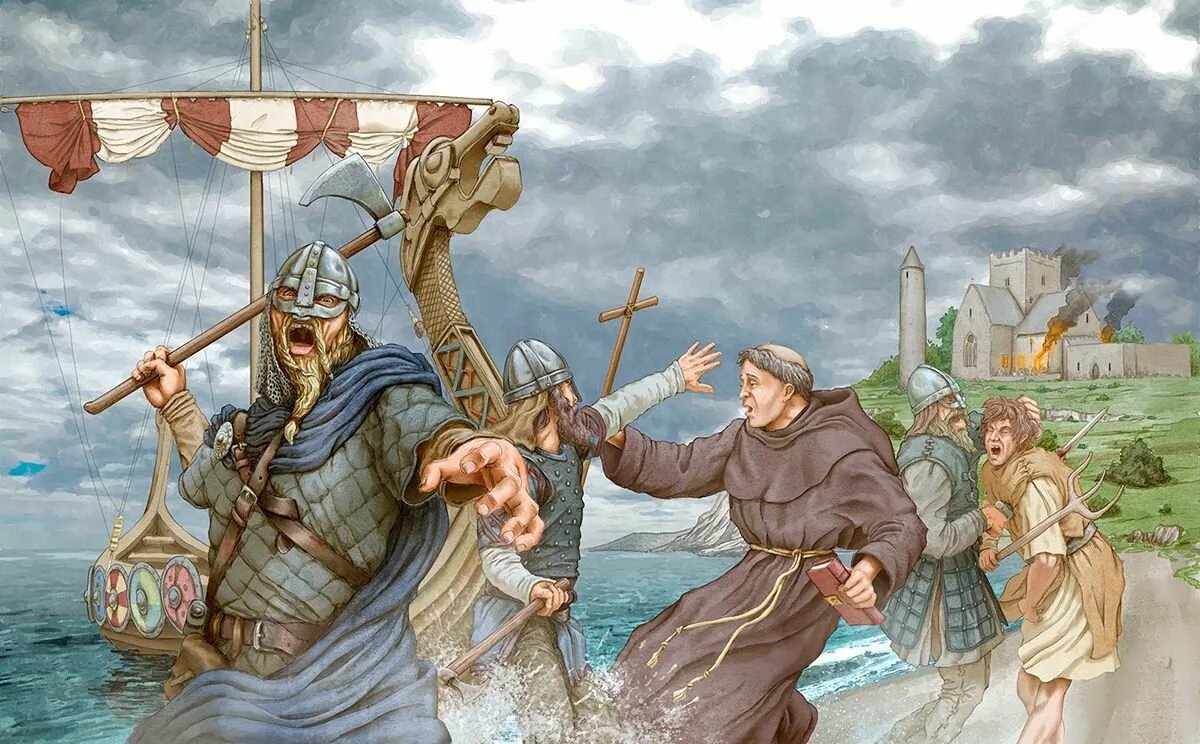 Нападение остров. Нападение викингов на монастырь Линдисфарн. Бритты, Норманны, Варяги (Викинги). Линдисфарн 793 нападение викингов. Монастырь Линдисфарн Викинги.