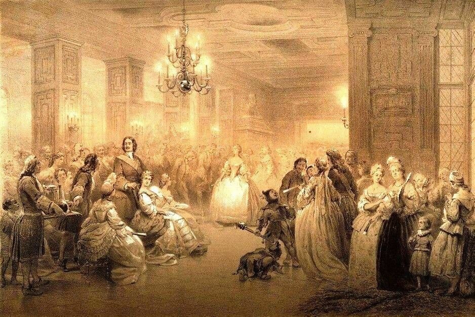 ассамблея при петре i. ассамблея петра 1 хлебовский. ассамблеи петра 1. гравюра "ассамблея при петре великом. ассамблея гравюра.