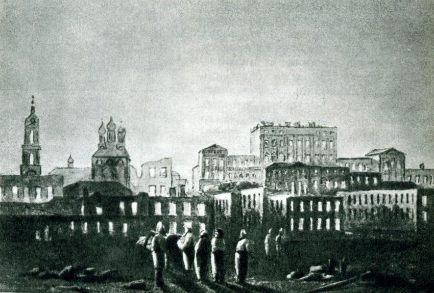 Восстановление москва. Москва после пожара 1812 года. Дом Пашкова после пожара 1812. Дом Пашкова в Москве пожар 1812. Дом Пашкова пожар 1812.