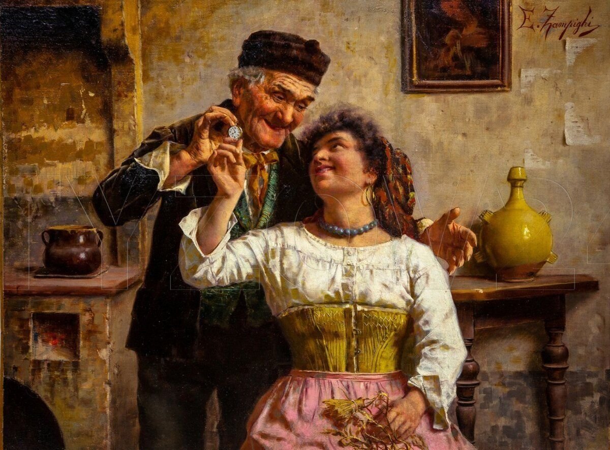 Картина супругов. Eugenio Zampighi (1859-1944) old couple. Супруги живопись. Старые картины. Седина в бороду бес в ребро на картинах.